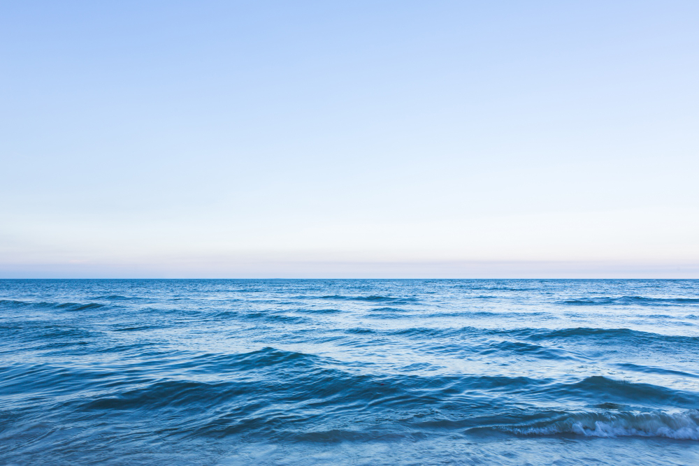 Mediterranean Sea horizon at sunrise on the coast of Dénia with clear skies